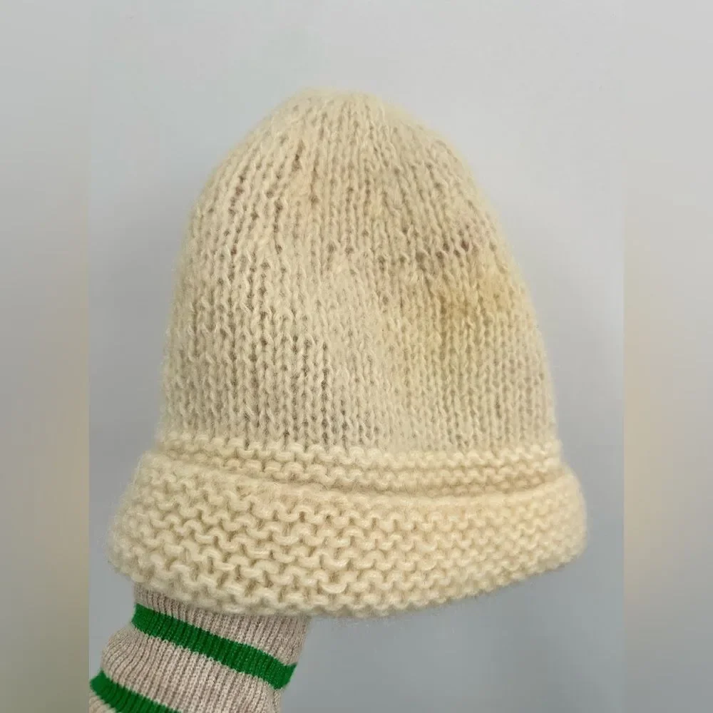 Vintage Cream 100% Wool Beanie Hat